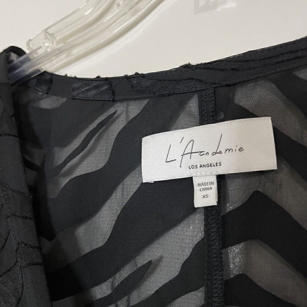 L'academie sheer black zebra print v neck cinch waist blouse top size xs - Picture 2 of 6